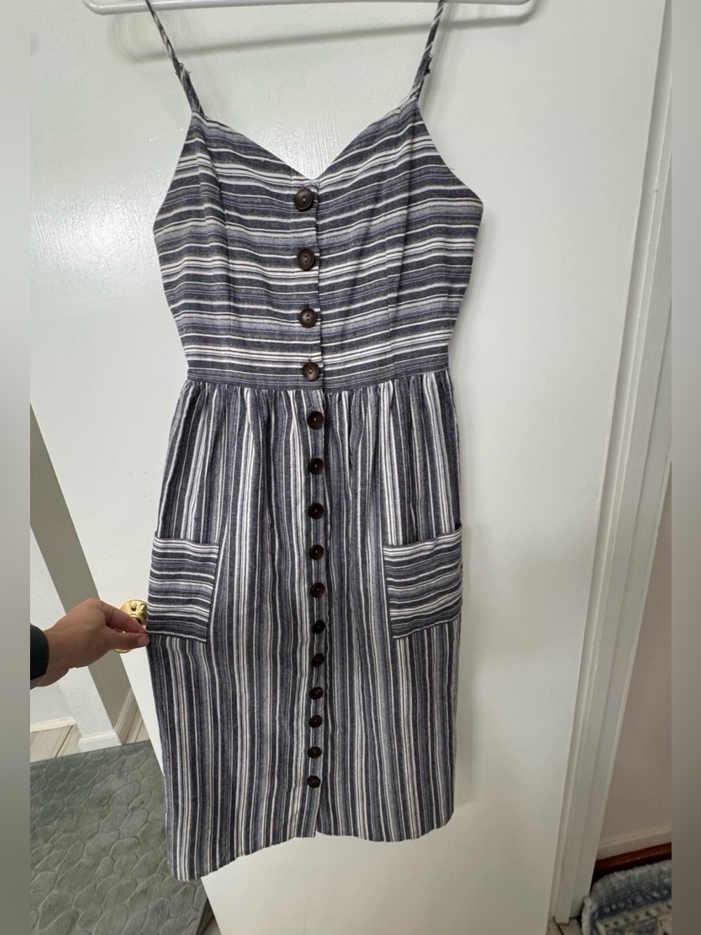 Striped Button Front Midi Dress with Pockets size small